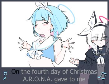 ... 6+girls :3 :d ahoge ahoge_wag animal_ears animated animated_gif arona_(blue_archive) beamed_eighth_notes beret black_dress black_gloves black_hairband black_hat black_jacket black_sailor_collar black_shirt black_veil blonde_hair blue_archive blue_eyes blue_hair blue_halo blue_hat blue_neckerchief blue_santa_costume blue_shirt blue_skirt blush bow bow_hairband bowtie box braid brown_eyes cat_ears cat_girl christmas closed_eyes closed_mouth cropped_shirt cup dog_ears dog_girl donut dress dthmns eighth_note english_text expressive_hair food gift gift_box gloves green_eyes grey_eyes hairband halo hands_up hat holding holding_cup in_box in_container jacket kanna_(blue_archive) long_hair long_sleeves looking_at_viewer lyrics mari_(blue_archive) medium_hair midriff miniskirt multicolored_hair multiple_girls musical_note navel neckerchief nun open_mouth orange_hair outstretched_arms peaked_cap pink_hair pink_halo plana_(blue_archive) pleated_skirt professor_niyaniya_(blue_archive) red_bow red_bowtie red_eyes red_jacket sailor_collar santa_costume santa_hat shirt side_braid simple_background skirt sleeveless sleeveless_shirt smile table the_twelve_days_of_christmas_(song) twintails two-tone_hair v v-shaped_eyebrows veil white_background white_dress white_hair white_hairband white_neckerchief white_sailor_collar white_skirt yellow_halo yoshimi_(blue_archive)