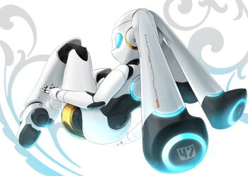 1girl blue_eyes drossel_von_flugel fireball_(series) floating highres humanoid_robot joints mechanical_hair neon_trim no_mouth rati_(absoluteblue) robot robot_girl robot_joints solo