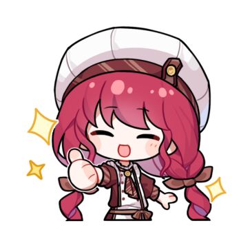 1girl ^_^ apron artist_request ascot blush_stickers bow brooch brown_ascot brown_bow brown_dress buttons chef chef_hat chibi closed_eyes cropped_legs dress flat_top_chef_hat hair_bow happy hat infinity_nikki jewelry long_hair low_twintails nikki_(series) official_art open_mouth pink_hair puffy_short_sleeves puffy_sleeves short_sleeves sidelocks smile solo sparkle striped_ascot sweet_traces_(infinity_nikki) thumbs_up transparent_background twintails very_long_hair waist_bow white_apron white_hat