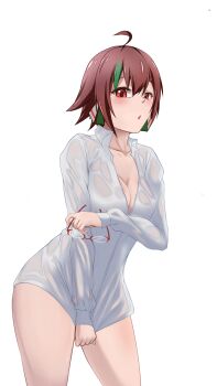 bad_source breasts cleavage highres orange_hair phantasy_star phantasy_star_online red_eyes red_ring_rico see-through_clothes see-through_shirt shirt short_hair