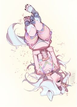 1girl absurdres animal_ears animal_nose blush breasts furry furry_female highres horns horse_ears horse_girl long_hair looking_at_viewer nipples original pita-potato profile single_horn smile solo thighhighs unicorn_girl unicorn_horn white_background