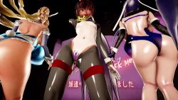 3d 3girls akiyama_rinko alternate_color anal anal_beads anal_object_insertion anal_tail animated anus arms_behind_head artist_request ass blonde_hair blue_hair blue_leotard bouncing_breasts breasts breasts_out butt_crack butt_plug cameltoe cleavage dancing dark_skin double_v fake_tail fellatio_gesture handjob_gesture heart_maebari heart_pasties highleg highleg_leotard highres huge_ass huge_breasts large_breasts leotard lips long_hair maebari middle_finger mikumikudance_(medium) mizuki_yukikaze multiple_girls navel object_insertion official_alternate_costume one-piece_tan onizaki_kirara pasties playboy_bunny rabbit_ears rabbit_tail reverse_bunnysuit reverse_outfit sex_toy shiny_skin small_breasts sound spanked spanking squatting tail taimanin_(series) taimanin_rpgx taimanin_yukikaze tan tanline thong_leotard twintails v very_long_hair video