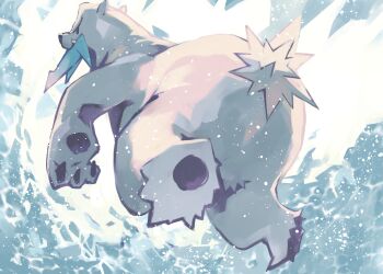 absurdres bear beard beartic black_eyes claws commentary_request facial_hair fangs fluffy gara_(qbeuxvii22) gen_5_pokemon highres icicle nintendo no_humans pokemon pokemon_(creature) pokemon_focus polar_bear running snout snow snowing white_fur