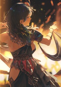 1girl ancient_greek_clothes armlet blue_eyes blue_hair breasts closed_mouth commentary dancer dancer_(fire_emblem:_three_houses) dancing dress earrings english_commentary female_byleth_(fire_emblem) fire_emblem fire_emblem:_three_houses greco-roman_clothes hair_between_eyes headband highres jewelry long_hair medium_breasts nintendo sideboob single-shoulder_dress single_bare_shoulder smile solo thighs zhihaiwusheng