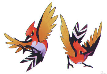 absurdres animal_focus bird black_eyes bright_pupils commentary_request fletchinder full_body gen_6_pokemon highres nintendo no_humans open_mouth ouran pokemon pokemon_(creature) simple_background white_background white_pupils