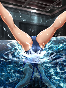 1girl asphyxiation ass foxeye foxeye_fox highres legs one-piece_swimsuit original partially_submerged splashing swimsuit tagme underwater