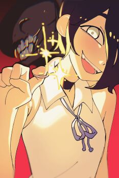 1girl alternate_form black_choker bomb bomb_devil_(chainsaw_man) chainsaw_man choker colo_(nagrolaz) explosive grenade_pin highres imminent_explosion nuclear_weapon object_head pull_cord reze_(chainsaw_man) shirt sleeveless sleeveless_shirt transformation