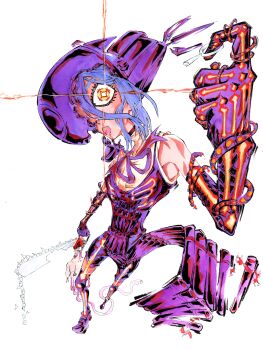 1boy 1girl absurdres apron blue_hair bomb_devil_(chainsaw_man) chainsaw_man denji_(chainsaw_man) dynamite elbow_gloves explosive gloves grenade_pin highres manof_amrt neck_ribbon open_mouth purple_apron purple_gloves purple_ribbon purple_thighhighs reze_(chainsaw_man) ribbon shirt sleeveless sleeveless_shirt thighhighs white_background white_shirt