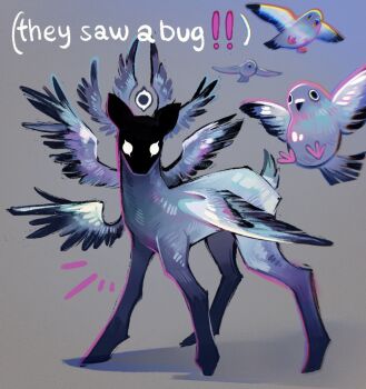 Rule 34 | angel, animal, animal focus, bird, commentary, deer, english commentary, feefal, flying, highres, looking at viewer, multiple wings, no humans, original, pigeon, simple background, white eyes, wings