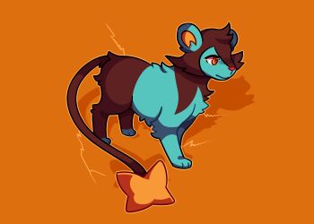 Rule 34 | absurdres, black fur, blue fur, commentary, gen 4 pokemon, highres, luxio, nintendo, no humans, orange background, pokemon, pokemon (creature), simple background, solo, southrobin, tail, two-tone fur, yellow eyes