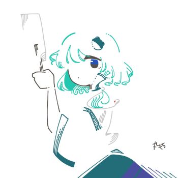 Rule 34 | 1girl, 3ma can omochi, :o, blue eyes, colored lineart, cowboy shot, detached sleeves, eyelashes, gohei, green hair, green skirt, hair ornament, hair tubes, highres, holding, holding gohei, kochiya sanae, long sleeves, one-eyed, parted lips, shirt, short hair with long locks, signature, simple background, single hair tube, single sidelock, skirt, snake hair ornament, solo, touhou, white background, white shirt, white sleeves, wide sleeves
