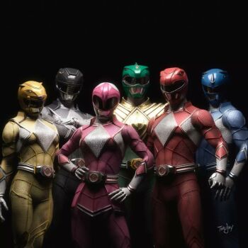 2girls 4boys arm_guards armor belt black_bodysuit blue_bodysuit bodysuit breasts dino_buckler dragon_ranger gloves gold_armor gold_trim green_bodysuit helmet mammoth_ranger mighty_morphin_black_ranger mighty_morphin_blue_ranger mighty_morphin_green_ranger mighty_morphin_pink_ranger mighty_morphin_power_rangers mighty_morphin_red_ranger mighty_morphin_yellow_ranger multiple_boys multiple_girls pink_bodysuit power_rangers ptera_ranger red_bodysuit redesign shoulder_armor tiger_ranger tokujay tokusatsu tricera_ranger tyranno_ranger yellow_bodysuit