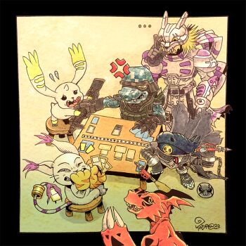 ... 1boy anger_vein animal_ears animal_hands armor banchomamemon banchou baseball baseball_bat black_armor black_coat black_gloves black_sclera black_vest blonde_hair blue_eyes blue_helmet blue_skin body_armor body_fur brass_knuckles camouflage card card_game cat_ears cat_paws cat_tail chain chair cheating_(competitive) claws clenched_teeth coat colored_sclera colored_skin combat_helmet commandramon commission covering_own_mouth delinquent digimon digimon_(creature) digital_camouflage distress drill ears_up expressive_object fang fangs fangs_out flying_sweatdrops from_above frown furrowed_brow gloves gold_ring grin guilmon gun hand_up hat head_wings helmet holding holding_baseball_bat holding_card holding_gun holding_weapon holding_with_tail holy_ring horned_mask horns index_finger_raised leaning_forward leaning_on_table load_bearing_vest looking_at_viewer looking_down looking_up mask multicolored_armor narrowed_eyes notice_lines on_chair on_stool one_eye_closed open_mouth painting_(medium) paw_gloves peaked_cap prehensile_tail purple_armor purple_fur purple_scarf red_eyes rifle scarf sharp_teeth short_hair shoulder_pads single_horn sitting smile spiked_hair squinting standing standing_on_chair stool striped_clothes striped_scarf striped_tail struggling table tail tail_ornament tail_ring tailmon taragraphika teeth terriermon torn_clothes torn_coat trading_card traditional_media two-tone_fur vest watercolor_(medium) weapon whiskers white_fur wings wolf_mask wolfmon yellow_eyes yellow_gloves zero_unit