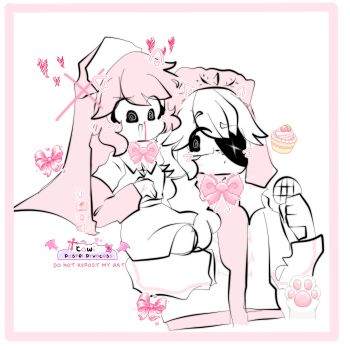 Rule 34 | 1boy, 1girl, absurdres, animal hands, blood, breasts, choker, cleavage, collared shirt, cookie, couple, cupcake, dress, ears visible through hair, eyebrows, eyelashes, eyepatch, food, friday night funkin', fur trim, gloves, hand blush, hetero, highres, holding, holding food, jacket, long sleeves, medium breasts, medium hair, nosebleed, nun, open clothes, open jacket, open mouth, pastel colors, pastelprvncess, pink hair, pink ribbon, pink shirt, ribbon, ribbon choker, russian clothes, ruvyzvat (friday night funkin'), sarvente (friday night funkin'), shirt, short hair, sticker, twitter username, veil, white background, white gloves