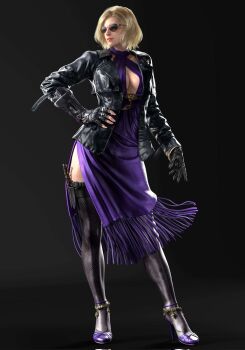 1girl blonde_hair breasts cleavage death_by_degrees dress high_heels highres jacket medium_breasts namco nina_williams official_art purple_dress solo sunglasses tekken tekken_2 tekken_3 tekken_4 tekken_5 tekken_5_(dark_resurrection) tekken_7 tekken_8 tekken_blood_vengeance tekken_bloodline tekken_tag_tournament tekken_tag_tournament_2 thighhighs