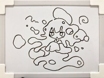 Rule 34 | 1girl, colo (frypan soul), greyscale, long hair, long sleeves, looking at viewer, monochrome, open mouth, original, sleeves past fingers, sleeves past wrists, solo, traditional media, white background, whiteboard (medium)