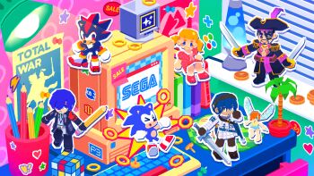 Rule 34 | > <, 2girls, 5boys, black coat, black hat, black jacket, blonde hair, blue eyes, blue hair, book, captain majima, chair, character request, chest tattoo, coat, coin, computer keyboard, computer mouse, copyright name, copyright request, crt, cutlass, desk, dual wielding, eyepatch, fairy, gallica (metaphor: refantazio), hair over one eye, hat, heterochromia, highres, holding, holding pencil, indoors, jacket, lava lamp, logo, low poly, majima goro, metaphor: refantazio, mousepad (object), multiple boys, multiple girls, official art, open clothes, open jacket, outline, pencil, persona, persona 3, persona 3 reload, pirate costume, pirate hat, protagonist (metaphor: refantazio), ring (sonic), rubik's cube, ryuu ga gotoku (series), ryuu ga gotoku 8 gaiden, sega, shadow the hedgehog, short hair, short twintails, sonic (series), sonic the hedgehog, sticker, sword, tattoo, thumbtack, total war, twintails, violet (violxiv), weapon, white coat, white outline, yellow eyes, yuuki makoto (persona 3)