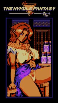 Rule 34 | 1girl, black background, breasts, cameltoe, closed mouth, clothes lift, covered erect nipples, crop top, english text, female pubic hair, highres, large breasts, limited palette, long hair, looking at viewer, malon, mykar, nintendo, orange hair, panties, pixel art, pointy ears, pubic hair, pubic hair peek, purple eyes, purple skirt, short sleeves, skirt, skirt lift, solo, sword, the legend of zelda, underboob, underwear, upskirt, weapon