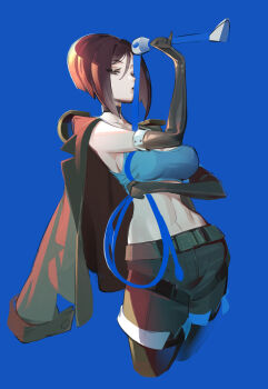 1girl belt bravo233 breasts expressionless highres large_breasts looking_at_viewer midriff navel shorts the_king_of_fighters the_king_of_fighters_xiv toned whip_(kof)