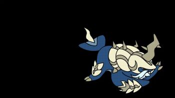 alternate_color animated animated_gif black_background claws facial_hair fang helmet hisuian_samurott horns nickofthebricks nintendo no_humans pokemon pokemon_(creature) red_eyes seashell shell shiny_pokemon splashing sword water waves wavy_hair weapon whiskers