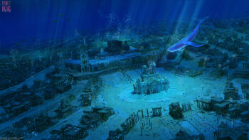 3d abandoned arsenixc artist_name before_and_after building city column commentary commentary_request copyright_logo copyright_name copyright_notice crystal day english_commentary fish flood highres light_rays logo mixed-language_commentary nikki_(series) no_humans ocean official_art pillar ruins scenery school_of_fish shining_nikki sunbeam sunlight too_many too_many_fish tower transparent_animal underwater variant_set whale