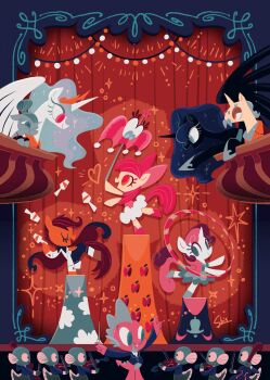 1boy 6+others animal animal_focus apple_bloom brass_stars character_request chibikemo clothed_animal commentary_request conductor cutie_mark_crusaders dragon_boy furry furry_male highres holding holding_umbrella juggling multiple_others my_little_pony my_little_pony:_friendship_is_magic my_little_pony_(idw) no_lineart official_art pegasus pony_(animal) princess_celestia princess_luna scootaloo spike_(my_little_pony) stage sweetie_belle umbrella unicorn winged_unicorn