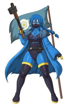 1girl absurdres blu_pyro_(tf2) blue_bodysuit blue_eyes blue_hair bodysuit boots braid braided_ponytail commission emperpep fallout fallout:_new_vegas flag genderswap genderswap_(otf) gloves gun highres holding holding_gun holding_weapon latex latex_bodysuit latex_gloves latex_legwear long_hair long_sleeves looking_at_viewer mask ncr_veteran_ranger pyro_(tf2) respirator second-party_source shotgun simple_background solo team_fortress_2 thigh_boots trigger_discipline weapon white_background zipper zipper_pull_tab