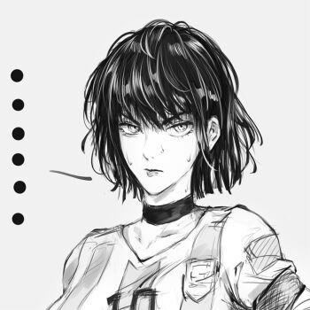 1girl argentina argentinian_flag argentinian_flag_print black_choker black_hair breasts choker cosplay flag_print fubuki_(one-punch_man) large_breasts lionel_messi lionel_messi_(cosplay) looking_at_viewer one-punch_man peiluona_dejumimi short_hair soccer_uniform solo sportswear unamused