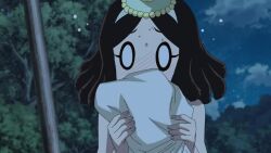 2girls 3boys amaryllis_(dr._stone) animated anime_screenshot aqua_eyes asagiri_gen audible_speech bald bald_male bikini blonde_hair blue_eyes breasts brown_hair cleavage collarbone dr._stone dreadlocks dress english_audio eyebrows fundoshi ishigami_senkuu japanese_clothes kohaku_(dr._stone) long_hair medium_breasts multiple_boys multiple_girls navel ponytail scar_on_head short_hair sound soyuz_(dr._stone) swimsuit tagme toned toned_male topless_male undressing video white_bikini white_hair