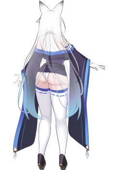 Rule 34 | 1girl, absurdres, animal ears, bare shoulders, breasts, reference sheet, collar, fox ears, fox girl, fox tail, from behind, full body, highres, huge breasts, kutan, leotard, long hair, mizuki (kutan), original, ribbon-trimmed thighhighs, ribbon trim, standing, tail, thighhighs, white hair, white thighhighs