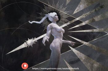 Rule 34 | 1girl, anato finnstark, baldur's gate, baldur's gate 3, breasts, completely nude, dungeons & dragons, dungeons &amp; dragons, from side, large breasts, nipples, nude, polearm, ponytail, realistic, shadowheart (baldur's gate), solo, spear, weapon, white hair