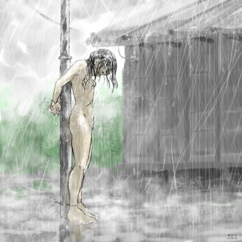 10s 1girl 2015 abandoned abuse arms_behind_back barefoot bdsm black_hair bondage bound bound_ankles bound_wrists breasts cold completely_nude dated feet female_focus full_body gin_nasu highres medium_hair navel nipples nude outdoors pole public_indecency public_nudity punished punishment rain restrained small_breasts solo standing tied_down tied_up toes torture wet