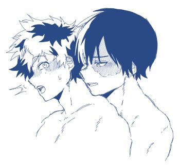 Rule 34 | abs, blush, boku no hero academia, freckles, hug, inminent sex, messy hair, midoriya izuku, multicolored hair, nude, poke poke 1016, scar, short hair, sweatdrop, tododeku, todoroki shoto, two-tone hair, yaoi