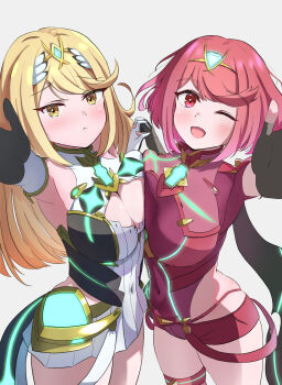 breasts highres konoe_mizusawa large_breasts multiple_girls mythra_(xenoblade) pyra_(xenoblade) red_eyes red_hair xenoblade_chronicles_(series) xenoblade_chronicles_2