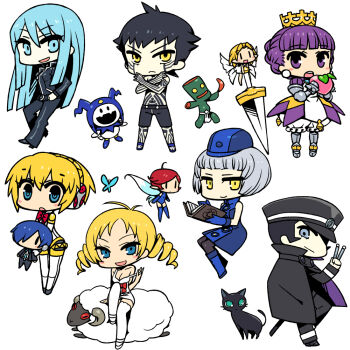 2boys 6+girls :d :o aigis_(persona) arlia armor atlus blonde_hair blue_eyes blue_hair book boomerang bug butterfly cat catherine_(atlus_character) catherine_(game) chan_co character_doll chibi company_connection crossover crown demi-fiend demon_(megami_tensei) devil_summoner:_soul_hackers devil_summoner_(series) doll drill_hair eating elizabeth_(persona) food fruit gold_crown gouto gradriel gradriel_de_valendia grey_hair hat insect jack_frost_(megami_tensei) kuzunoha_raidou long_hair mokoi multiple_boys multiple_crossover multiple_girls nemissa open_mouth pantyhose peach persona persona_3 pixie_(megami_tensei) princess_crown purple_eyes purple_hair sheep shin_megami_tensei shin_megami_tensei_iii:_nocturne short_hair sitting smile standing sword tattoo thighhighs twin_drills twintails weapon yellow_eyes yuuki_makoto_(persona_3) |_|