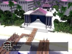 1girl 3d anesthesia_(rumble_roses) animated ass beach bikini breasts brown_hair butt_crack cleavage crowd dancing dark-skinned_female dark_skin grey_eyes hat konami medium_breasts modeling nurse_cap outdoors purple_bikini rumble_roses rumble_roses_xx sound swimsuit tagme video wrestling_ring