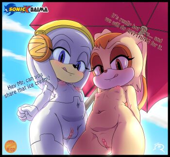 2girls blue_eyes brown_eyes highres loli multiple_girls nipples nude pussy sonic_(series) vanilla_the_rabbit zeta_r-02 zeta_the_echidna