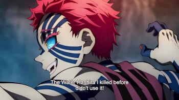 3boys akaza_(kimetsu_no_yaiba) animated battle blood dismemberment kamado_tanjirou kimetsu_no_yaiba long_hair multiple_boys short_hair tagme tomioka_giyuu video