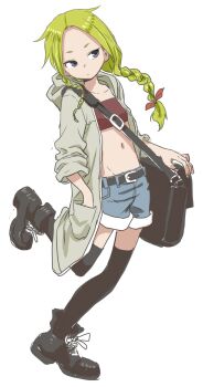 1girl belt boots highres midriff navel simple_background tagme white_background yamamoto_souichirou