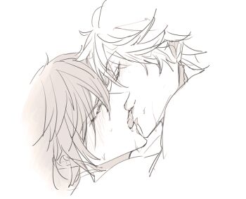 Rule 34 | 004s 4, 2boys, blush, french kiss, genshin impact, greyscale, image sample, kiss, monochrome, multiple boys, pixiv, pixiv sample, tartaglia (genshin impact), white background, yaoi, zhongli (genshin impact)