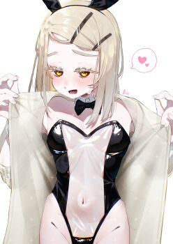 1girl absurdres artist_request blonde_hair breasts brown_eyes gakuen_idolmaster heart highres idolmaster non-web_source shinosawa_hiro source_request translucent_bunnysuit