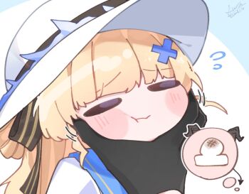 2girls black_gloves blonde_hair cheek_squash closed_eyes closed_mouth commentary_request dated flying_sweatdrops gloves hair_ornament hat multiple_girls phoebe_(wuthering_waves) signature solo_focus starblame white_hat wuthering_waves x_hair_ornament zani_(wuthering_waves)