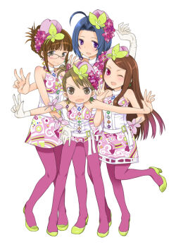 Rule 34 | ahoge, akizuki ritsuko, blue hair, blush, braid, brown eyes, brown hair, dress, futami ami, glasses, gloves, idolmaster, jewelry, long hair, looking at viewer, minase iori, miura azusa, multiple girls, open mouth, pantyhose, pink pantyhose, red eyes, ryuuguu komachi (idolmaster), seiryuu (blue dragon), short hair, side ponytail, skirt, smile