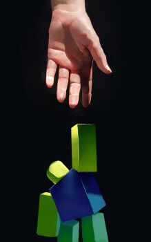 1other absurdres arm_up black_background block_(object) colored_skin disembodied_hand faceless highres noob_(roblox) nr1toki reaching reaching_towards_another roblox simple_background yellow_skin