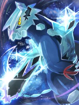 baxcalibur claws colored_sclera dragon fangs highres mega_baxcalibur mega_pokemon nintendo no_humans open_mouth pokemon pokemon_(creature) pokemon_focus red_claws runachikku skin_fangs solo sparkle spines yellow_eyes yellow_sclera