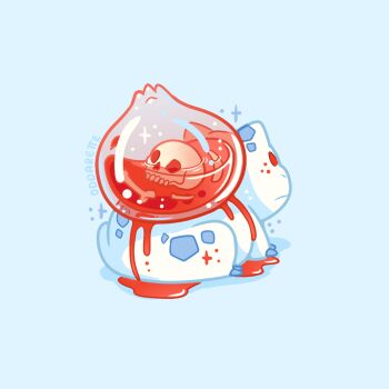 animal_focus blood blue_background bone bulbasaur charongess claws commentary english_commentary full_body gen_1_pokemon nintendo no_humans nostrils pokemon pokemon_(creature) see-through_body signature simple_background skull solo sparkle