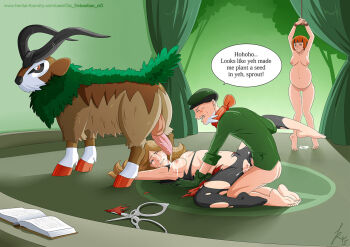 2girls barefoot bestiality black_pantyhose blonde_hair breasts completely_nude crying cum cum_in_pussy cum_on_body cumdrip defeat english_text facial feet full_body functionally_nude gang_rape gardener gardenia_(pokemon) gardening_shears gen_6_pokemon goat gogoat gym_leader hat helpless impregnation makeup male_ass multiple_girls nintendo nude old old_man older_male_and_younger_female oo_sebastian_oo pantyhose pokemon pokemon_(creature) pokemon_dppt pokemon_xy pokephilia pregnant prisoner ramos_(pokemon) rape runny_makeup scissors serena_(pokemon) sex_slave signature speech_bubble taunting torn_clothes torn_pantyhose unwanted_impregnation watermark web_address