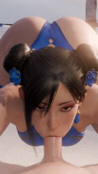 1boy 1girl 3d animated ass blue_slingshot_swimsuit breasts brown_eyes brown_hair capcom chun-li double_bun earrings fellatio flower hair_bun hair_flower hair_ornament hetero highres jewelry large_breasts lazyprocrastinator looping_animation oral penis pov slingshot_swimsuit solo_focus street_fighter street_fighter_6 swimsuit tagme thighs uncensored video