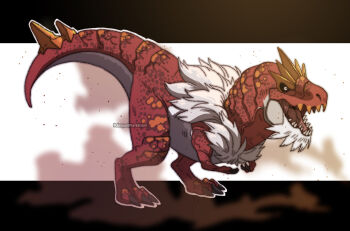 Rule 34 | artist logo, claws, dinosaur, from side, gen 6 pokemon, logo, nintendo, no humans, open mouth, pokemon, pokemon (creature), polarspaz, solo, tail, tumblr username, tyrantrum