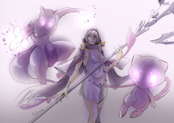 10s 1girl absurdres code_vein crossover gen_1_pokemon highres io_(code_vein) legendary_pokemon mew_(pokemon) mewtwo mythical_pokemon nintendo pokemon pokemon_(creature)